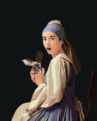 Malování podle čísel - DÍVKA S PERLOU A ČOKOLÁDA - 80x100 cm, vypnuté plátno na rám