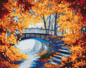 Malování podle čísel - SCHODY V PODZIMNÍM LESE - 80x100 cm, vypnuté plátno na rám