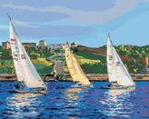 Malování podle čísel - PLACHETNICE VE VLNÁCH - 80x100 cm, bez rámu a bez vypnutí plátna