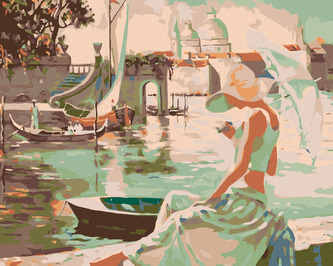 Malování podle čísel - ODPOČINEK V PŘÍSTAVU - 80x100 cm, bez rámu a bez vypnutí plátna