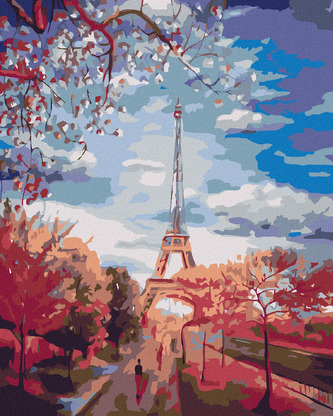 Malování podle čísel - STROMOVÁ ALEJ K EIFFELOVCE - 80x100 cm, bez rámu a bez vypnutí plátna