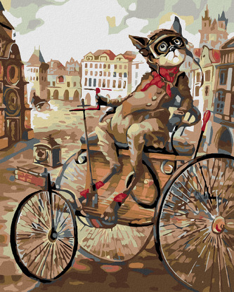 Malování podle čísel - KOCOUR NA TROJKOLE - 80x100 cm, bez rámu a bez vypnutí plátna