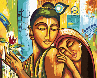 Malování podle čísel - BUDDHA SE ŽENOU - 40x50 cm, bez rámu a bez vypnutí plátna