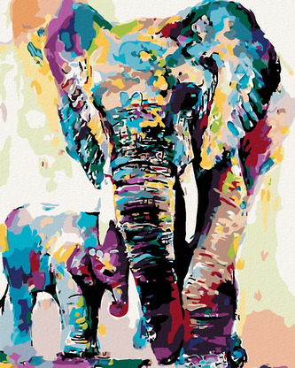 Malování podle čísel - MALOVANÍ SLONI - 80x100 cm, bez rámu a bez vypnutí plátna