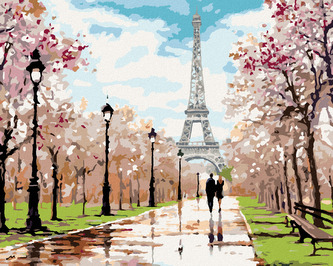 Malování podle čísel - MILENCI V PARKU U EIFFELOVY VĚŽE (RICHARD MACNEIL) - 80x100 cm, vypnuté plátno na rám