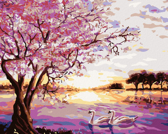 Malování podle čísel - LABUTĚ - 80x100 cm, bez rámu a bez vypnutí plátna