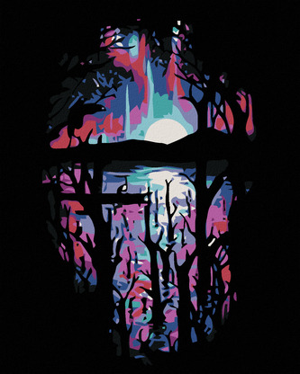 Malování podle čísel - TEMNÁ NOC U JEZERA - 80x100 cm, vypnuté plátno na rám