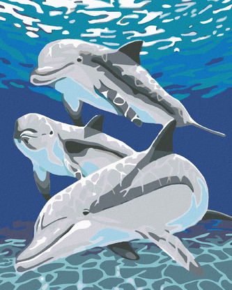 Malování podle čísel - DELFÍN S RODINKOU - 80x100 cm, vypnuté plátno na rám