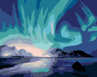 Malování podle čísel - POLÁRNÍ ZÁŘE NAD MOŘEM - 80x100 cm, bez rámu a bez vypnutí plátna