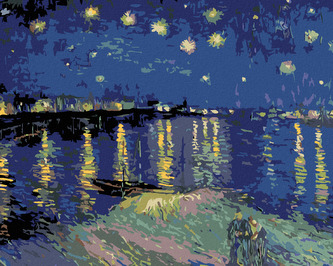 Malování podle čísel - HVĚZDNÁ NOC NAD RHONOU (VAN GOGH) - 40x50 cm, vypnuté plátno na rám