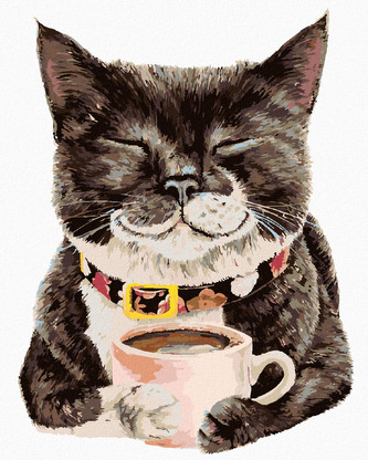 Malování podle čísel - KOČKA A KÁVA (HOLLY SIMENTAL) - 40x50 cm, vypnuté plátno na rám