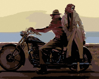 Maľovanie podľa čísel - MILENCI NA MOTORKE - 40x50 cm, bez rámu a bez vypnutia plátna