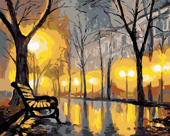 Malování podle čísel - PODZIMNÍ PARK A LAVIČKA - 80x100 cm, bez rámu a bez vypnutí plátna