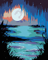 Malování podle čísel - MĚSÍC NAD JEZEREM - 80x100 cm, vypnuté plátno na rám