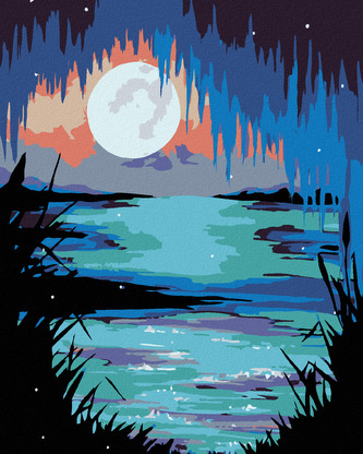 Malování podle čísel - MĚSÍC NAD JEZEREM - 80x100 cm, vypnuté plátno na rám