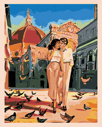 Malování podle čísel - ZAMILOVANÝ PÁR S HOLUBY - 80x100 cm, vypnuté plátno na rám