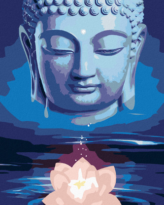 Malování podle čísel - MODRÝ BUDDHA S LOTOSEM - 40x50 cm, vypnuté plátno na rám