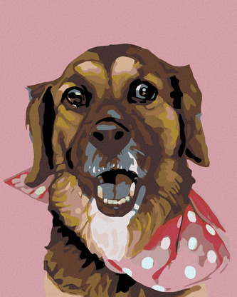 Malování podle čísel - PEJSEK S PUNTÍKATÝM ŠÁTKEM - 80x100 cm, bez rámu a bez vypnutí plátna