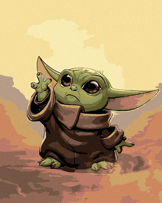 Malování podle čísel - BABY YODA - 80x100 cm, bez rámu a bez vypnutí plátna