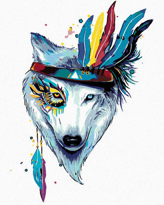 Malování podle čísel - VLK S ČELENKOU - 40x50 cm, bez rámu a bez vypnutí plátna