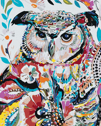Malování podle čísel - KVĚTINOVÁ SOVA - 40x50 cm, bez rámu a bez vypnutí plátna