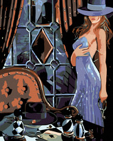 Malování podle čísel - ŠACHISTKA V MODRÉM - 80x100 cm, bez rámu a bez vypnutí plátna