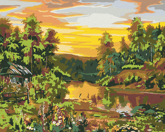 Malování podle čísel - MALÝ SRUB U ŘEKY - 80x100 cm, vypnuté plátno na rám