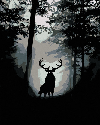 Malování podle čísel - JELEN V TEMNÉM HVOZDU - 40x50 cm, bez rámu a bez vypnutí plátna