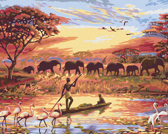 Malování podle čísel - AFRICKÝ ZÁPAD SLUNCE - 80x100 cm, bez rámu a bez vypnutí plátna