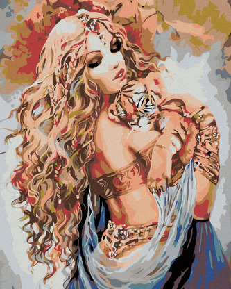 Malování podle čísel - KRÁSNÁ ŽENA A TYGŘÍ MLÁDĚ - 80x100 cm, bez rámu a bez vypnutí plátna