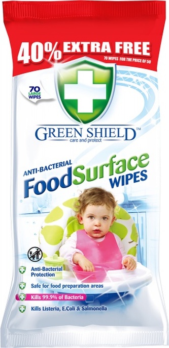 Green Shield Food Surface 70ks - Antibakteriální vlhčené ubrousky pro domácnost