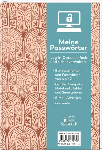 Meine Passwörter. Ein Eintragebuch für Ihre Zugangsdaten, das man einfach in seinem Bücherregal verstecken kann