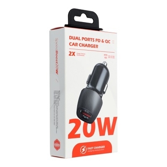 CL adaptér Carbon 1x USB 1x USB Typ C QC 3.0, PD 20W, barva černá