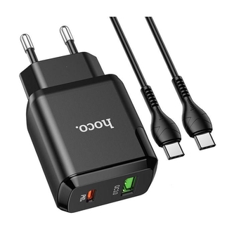 Cestovní nabíječ HOCO N5, PD 20W QC 3.0, kable USB Typ C - USb Typ C, barva černá