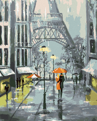 Malování podle čísel - PAŘÍŽ A PROCHÁZEJÍCÍ SE PÁR - 40x50 cm, bez rámu a bez vypnutí plátna