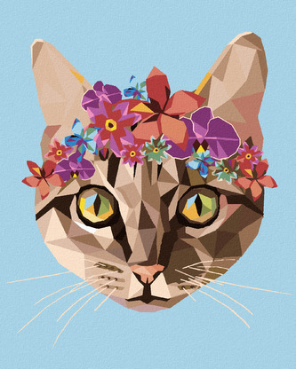 Malování podle čísel - KOČKA A KVĚTINOVÁ KORUNA - 80x100 cm, vypnuté plátno na rám