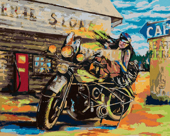 Malování podle čísel - ŽENA A MOTORKA - 40x50 cm, vypnuté plátno na rám