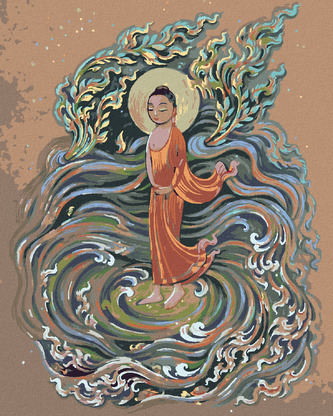 Malování podle čísel - BUDDHA VE VLNÁCH - 80x100 cm, vypnuté plátno na rám