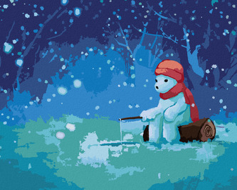 Malování podle čísel - LEDNÍ MEDVĚD RYBAŘÍ V ZIMĚ - 80x100 cm, vypnuté plátno na rám