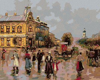 Malování podle čísel - VENKOVSKÉ NÁMĚSTÍ - 80x100 cm, vypnuté plátno na rám