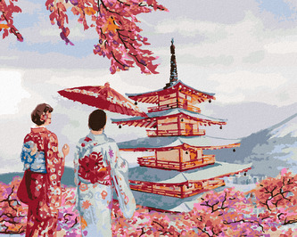 Malování podle čísel - PÁR V KIMONU JAPONSKO - 80x100 cm, vypnuté plátno na rám