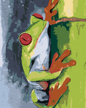 Malování podle čísel - ŽÁBA NA BAMBUSU - 40x50 cm, vypnuté plátno na rám