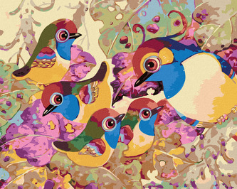 Malování podle čísel - BAREVNÁ PTAČÍ RODINA - 80x100 cm, vypnuté plátno na rám