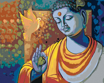 Malování podle čísel - BUDDHA A HOLUBICE - 40x50 cm, bez rámu a bez vypnutí plátna