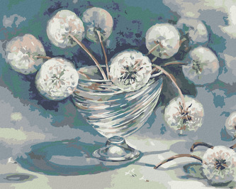 Malování podle čísel - PAMPELIŠKY VE SKLENĚNÉ VÁZE - 80x100 cm, vypnuté plátno na rám