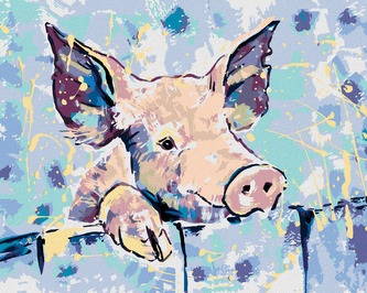 Malování podle čísel - ŠŤASTNÉ PRASÁTKO - 80x100 cm, vypnuté plátno na rám