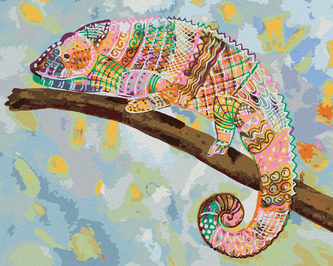 Malování podle čísel - PESTRÝ CHAMELEON - 40x50 cm, vypnuté plátno na rám