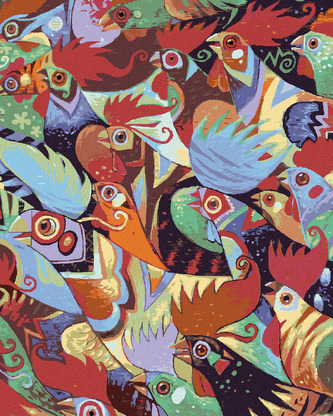 Malování podle čísel - BAREVNÍ KOHOUTI - 80x100 cm, vypnuté plátno na rám