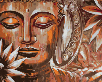 Malování podle čísel - BRONZOVÝ BUDDHA A KVĚTINY - 40x50 cm, bez rámu a bez vypnutí plátna