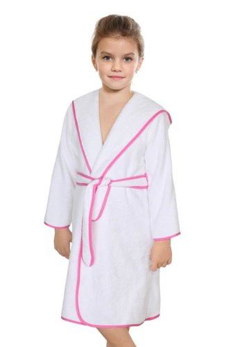 Froté župan - bílý s růžovou stuhou - vel.  5 - 7 let
